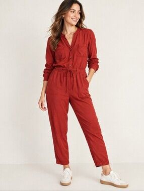 Old Navy Waist Defined Utility Jumpsuit Rust Red Size Large
